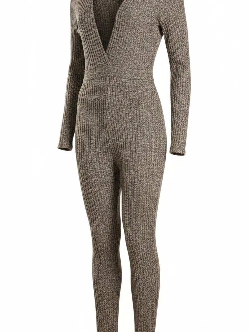 Keep It Chill Cozy Jumpsuit – Heather Grey – Women’s Ribbed Knit Long Sleeve One